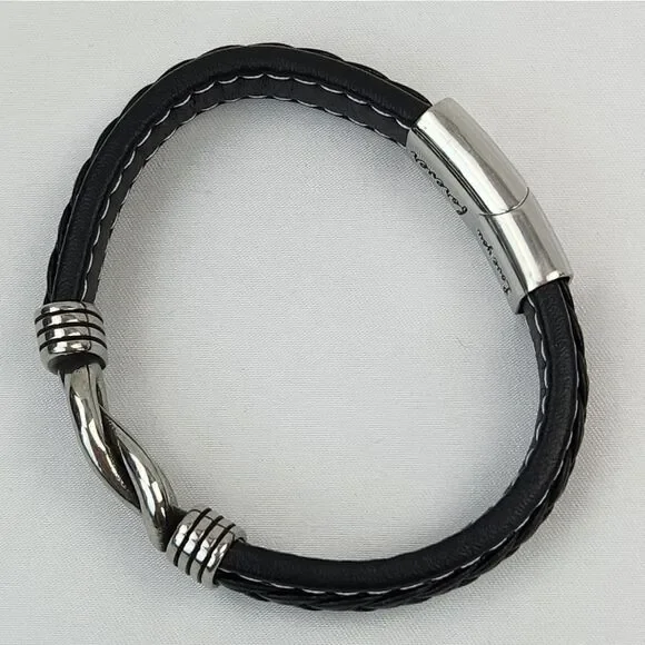 🔸️NIB Black "To My Man" Braided Leather Infinity Knot Cuff Bracelet 7.8" - Picture 10 of 11